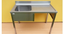 Pracovní stůl nad myčku se dřezem vlevo, prolamovaná deska, 1400x600x900mm, nerezový gastro nábytek