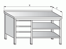 Stůl se zásuvkovým blokem a 2 policemi 1100x600x900mm gastro nerez nábytek