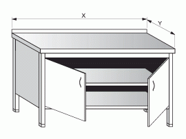 Stůl pracovní skříňový s křídlovými dvířky a policemi 1900x800x900mm gastro nerez nábytek