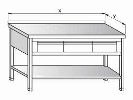 Stůl pracovní se dvěma zásuvkami a policí 1100x600x900mm  nerez gastro