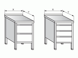 Stůl pracovní - zásuvkový blok, 4x zásuvka 600x600x900mm nerez gastro