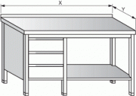 Stůl pracovní se zásuvkovým blokem a policí 1000x700x900mm nerez gastro