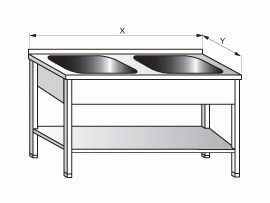 Mycí dvoudřez s policí 1000x600x900mm gastro nerez nábytek