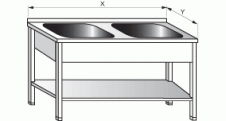 Mycí dvoudřez s policí 1400x700x900mm nerez gastro nábytek