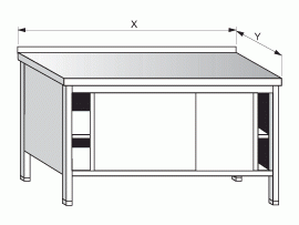 Stůl pracovní skříňový s posuvnými dvířky a policemi 1000x600x900mm gastro nerez nábytek