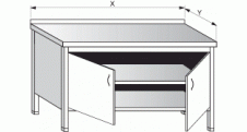 Stůl pracovní skříňový s křídlovými dvířky a policemi 1100x600x900mm gastro nerez nábytek