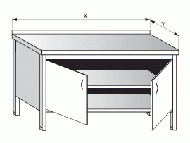 Stůl pracovní skříňový s křídlovými dvířky a policemi 1300x600x900mm gastro nerez nábytek