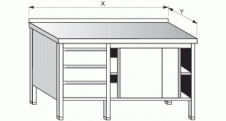 Stůl pracovní skříňový se zásuvkami, posuvnými dvířky a policemi 1300x600x900mm gastro nerez nábytek