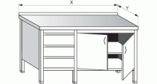 Stůl pracovní skříňový se zásuvkami, křídlovými dvířky a policemi 1500x600x900mm gastro nerez nábytek