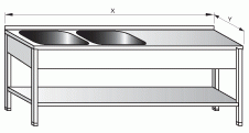 Dvoudřez mycí s odkládací plochou vpravo a policí 2000x600x900mm gastro nerezový nábytek