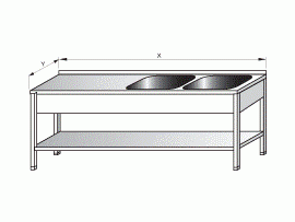 Dvoudřez mycí s odkládací plochou vlevo a policí 2000x600x900mm gastro nerezový nábytek