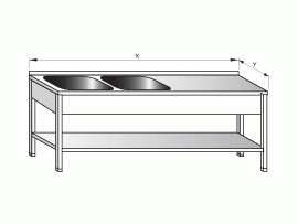 Dvoudřez mycí s odkládací plochou vpravo a policí 1800x600x900mm gastro nerezový nábytek