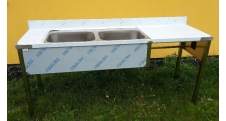 Dvoudřez mycí s odkládací plochou vpravo nad myčku 2000x700x900mm gastro nerezový nábytek