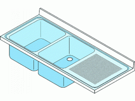 Dvoudřez lisovaný s odkládací plochou vpravo 1600x700mm nerez gastro