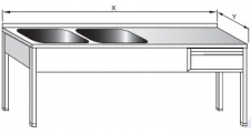 Dvoudřez mycí s odkládací plochou vpravo a zásuvkou 1400x700x900mm nerezový gastro nábytek