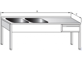 Dvoudřez mycí s odkládací plochou vpravo a zásuvkou 1400x700x900mm nerezový gastro nábytek