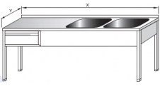 Dvoudřez mycí s odkládací plochou vlevo a zásuvkou 1400x700x900mm nerezový gastro nábytek
