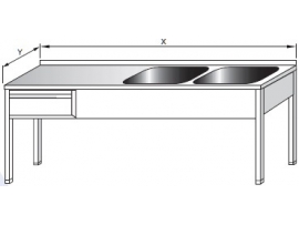 Dvoudřez mycí s odkládací plochou vlevo a zásuvkou 1400x700x900mm nerezový gastro nábytek