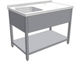 Stůl pracovní se dřezem vlevo a policí 800x600x900mm, nerezový gastro nábytek