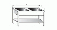 Mycí dvoudřez s policí 1400x600x900mm nerez gastro nábytek